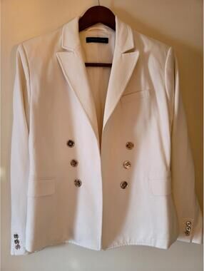 Tommy Hilfiger White Double-Breasted Blazer with Gold Buttons Size 10 (M)